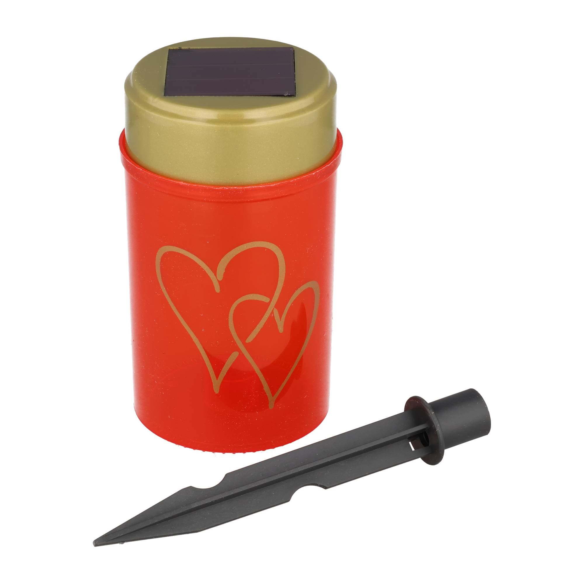 Lampe funéraire solaire LED « Rouge chaleureux » – Lumière funéraire blanc chaud avec effet scintillant et piquet de terre