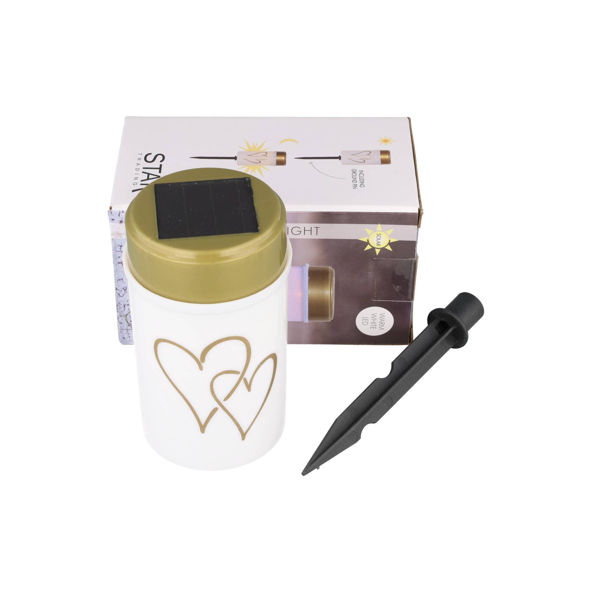 Lampe funéraire solaire LED «Hearty» blanc – Lampe funéraire blanc chaud avec effet scintillant et piquet de terre