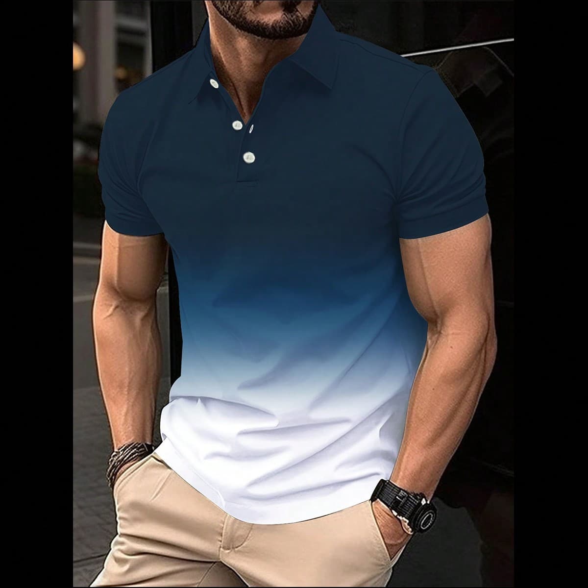 Nouvelle Chemise Polo Pour Hommes D'été, Chemise À Col Et Boutons En Hommage Avec Dégradé Et Fermeture Éclair Pour Les Jeunes, Chemise De Sport